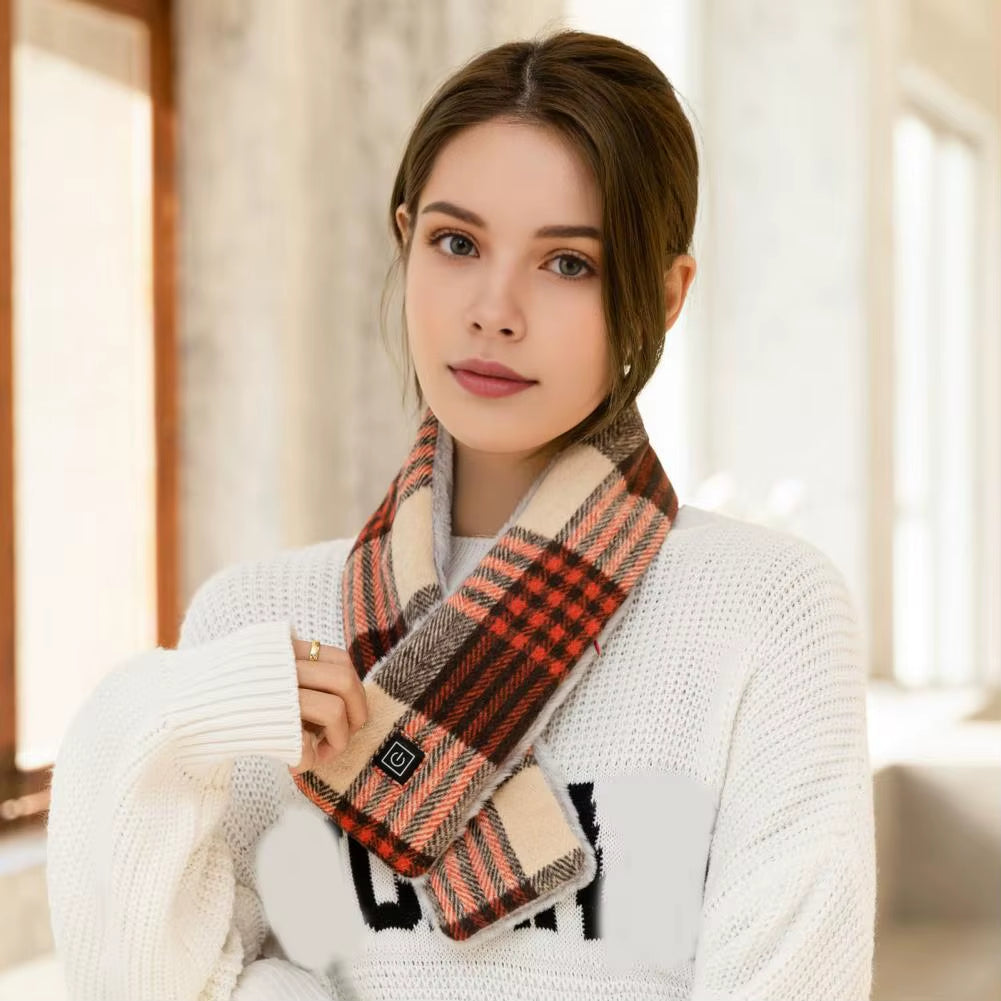 Winter Heated Scarf Men Women Rechargeable 3 Heat Settings Waterproof Neck Heating Pad Plaid Print Scarf Heated Wrap 따뜻한 목도리