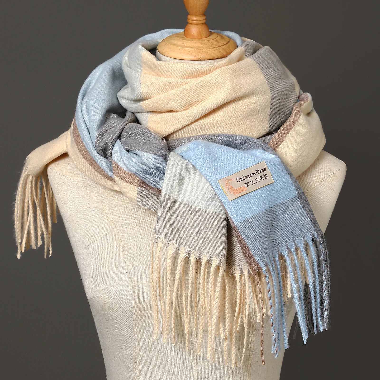 Luxury Brand Autumn Wrap Scarves Winter Warm Foulard Bandana Female Blanket Cashmere Plaid Scarf Men'S Thick Fringe Large Shawls