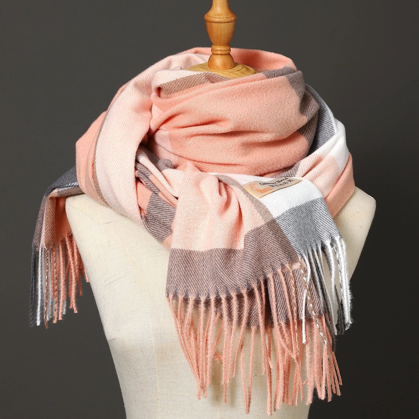 Luxury Brand Autumn Wrap Scarves Winter Warm Foulard Bandana Female Blanket Cashmere Plaid Scarf Men'S Thick Fringe Large Shawls