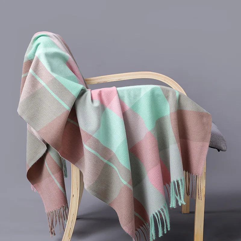 Luxury Brand Autumn Wrap Scarves Winter Warm Foulard Bandana Female Blanket Cashmere Plaid Scarf Men'S Thick Fringe Large Shawls