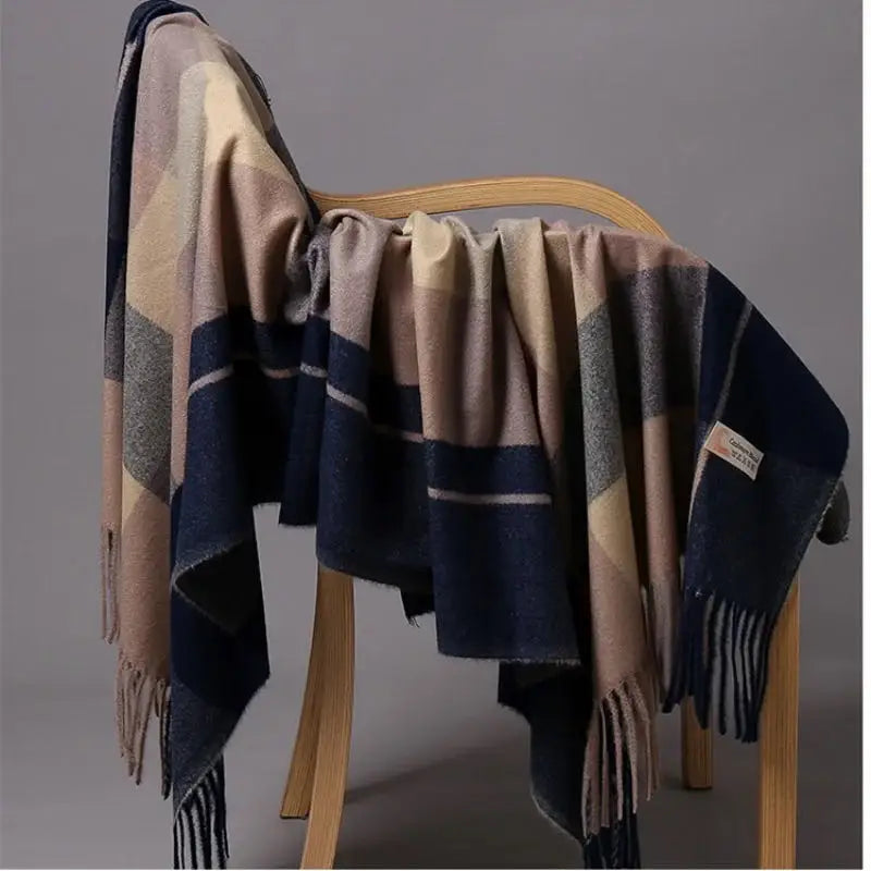 Luxury Brand Autumn Wrap Scarves Winter Warm Foulard Bandana Female Blanket Cashmere Plaid Scarf Men'S Thick Fringe Large Shawls
