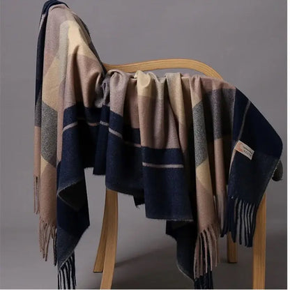 Luxury Brand Autumn Wrap Scarves Winter Warm Foulard Bandana Female Blanket Cashmere Plaid Scarf Men'S Thick Fringe Large Shawls