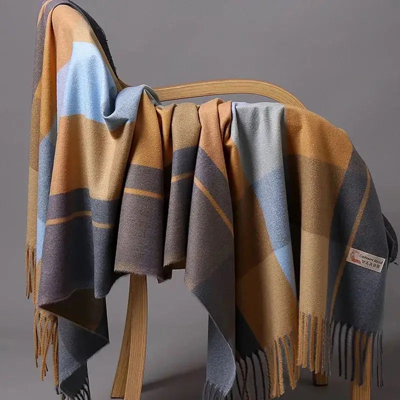 Luxury Brand Autumn Wrap Scarves Winter Warm Foulard Bandana Female Blanket Cashmere Plaid Scarf Men'S Thick Fringe Large Shawls