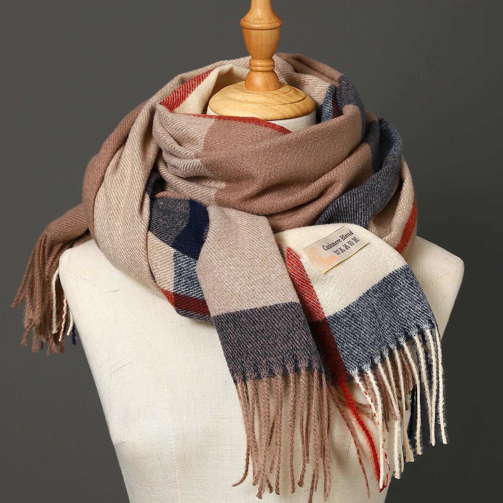 Luxury Brand Autumn Wrap Scarves Winter Warm Foulard Bandana Female Blanket Cashmere Plaid Scarf Men'S Thick Fringe Large Shawls