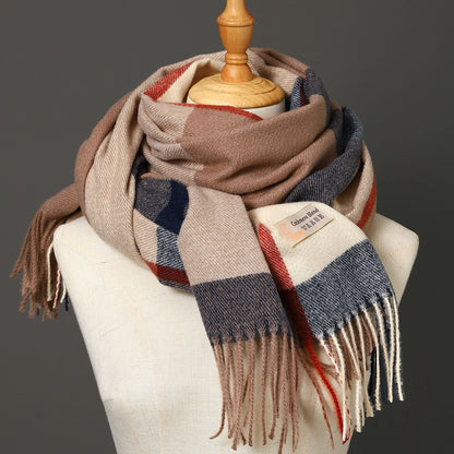 Luxury Brand Autumn Wrap Scarves Winter Warm Foulard Bandana Female Blanket Cashmere Plaid Scarf Men'S Thick Fringe Large Shawls
